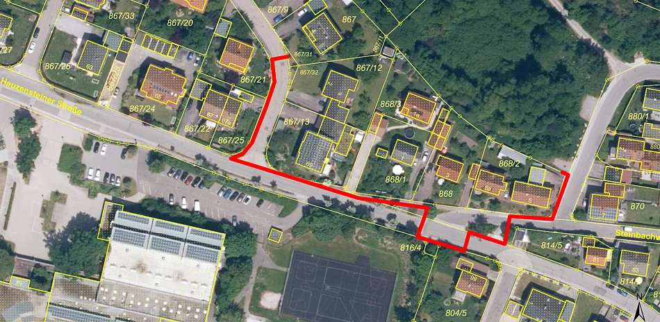 Lageplan mit eingezeichneter Linie