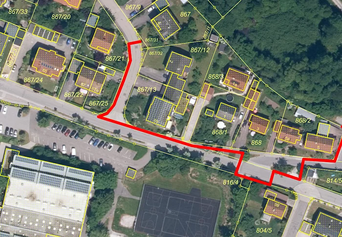 Lageplan mit eingezeichneter Linie