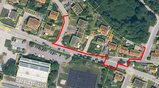 Lageplan mit eingezeichneter Linie