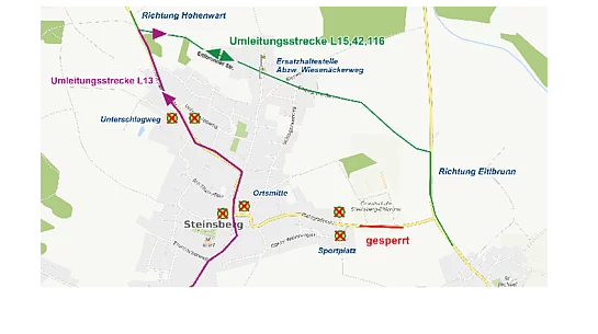 Karte Umleitung RVV-Linien Steinsberg